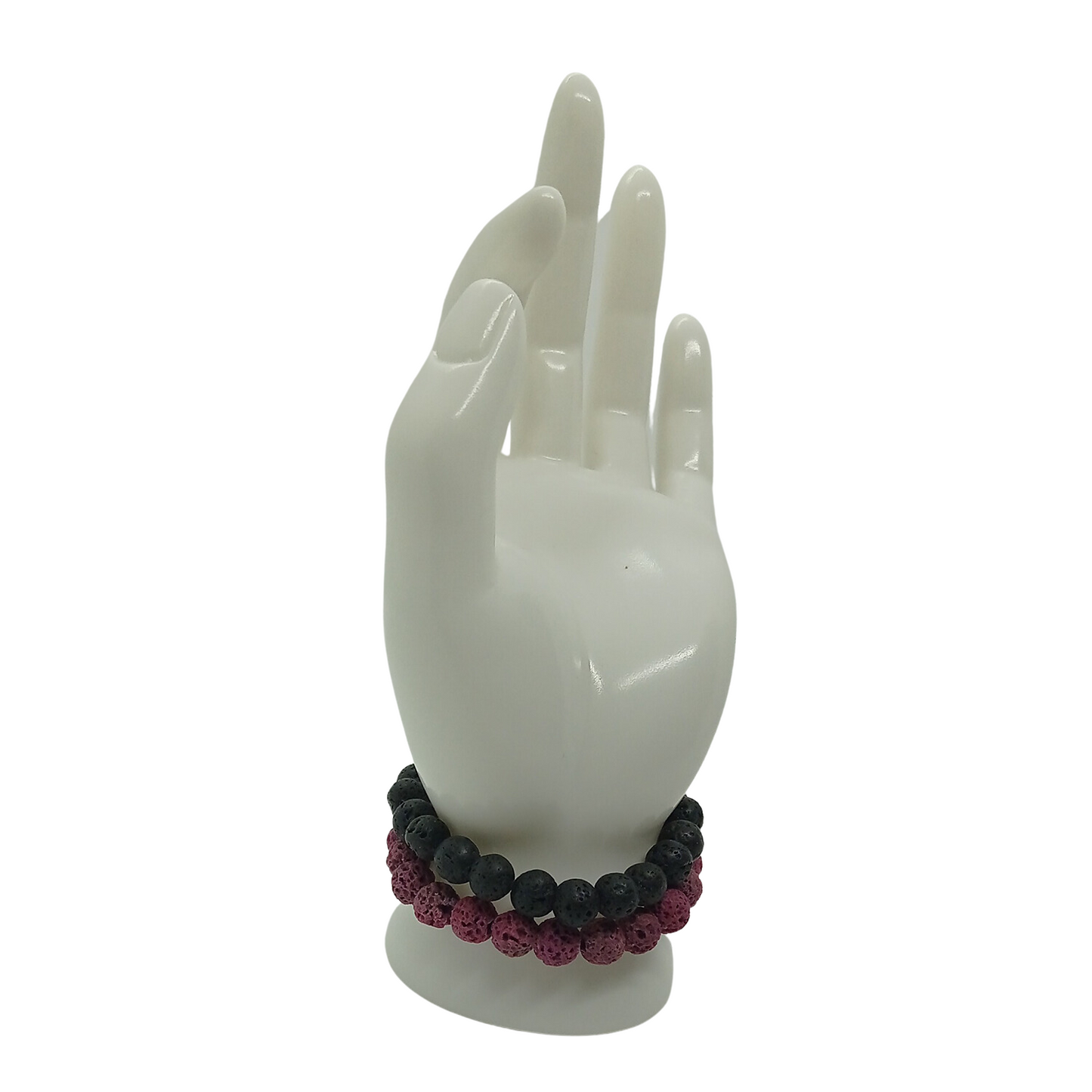 Pack de 2Pulseras Artesanales Magma Negra y Fucsia – Piedra Volcánica Natural 8 mms