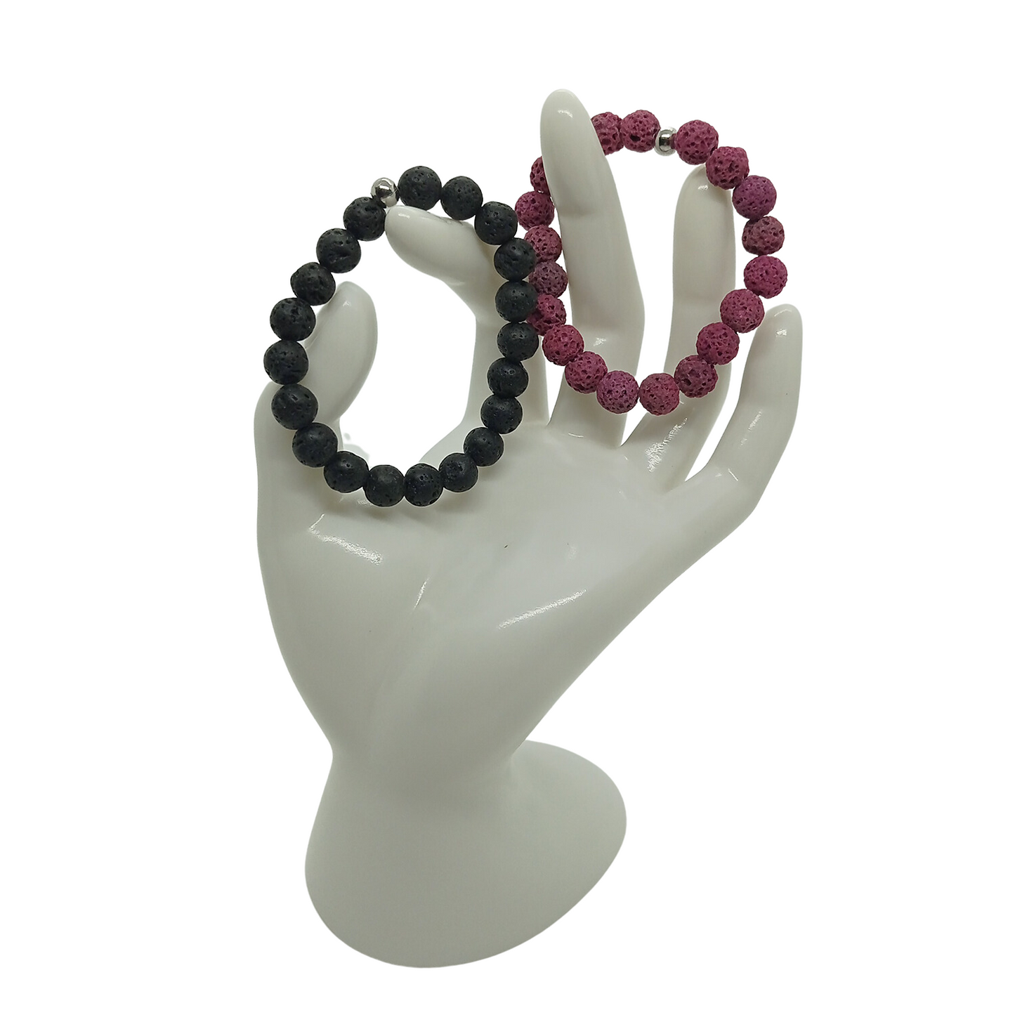 Pack de 2Pulseras Artesanales Magma Negra y Fucsia – Piedra Volcánica Natural 8 mms