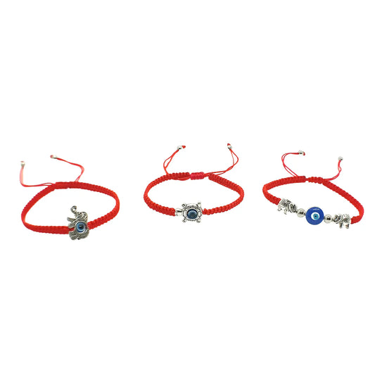 Pack Pulseras de Protección Hilo Rojo Ojo Turco con Elefante, Dije de Tortuga, Ojo Turco y Elefante con Ojo Turco – Hilo Macramé Reciclado - Bisutería Lola A