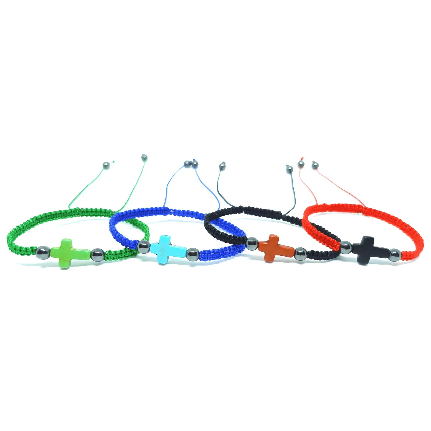 Pack de 4 Pulseras Artesanales Hilo con Dije Cruz de Howlita - Bisutería Lola 1