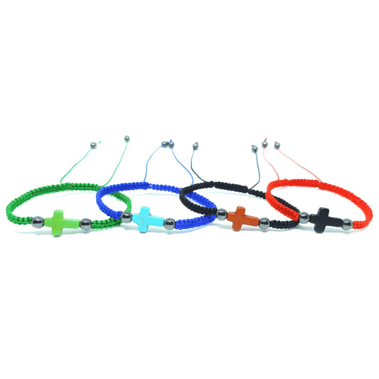 Pack de 4 Pulseras Artesanales Hilo con Dije Cruz de Howlita - Bisutería Lola 1