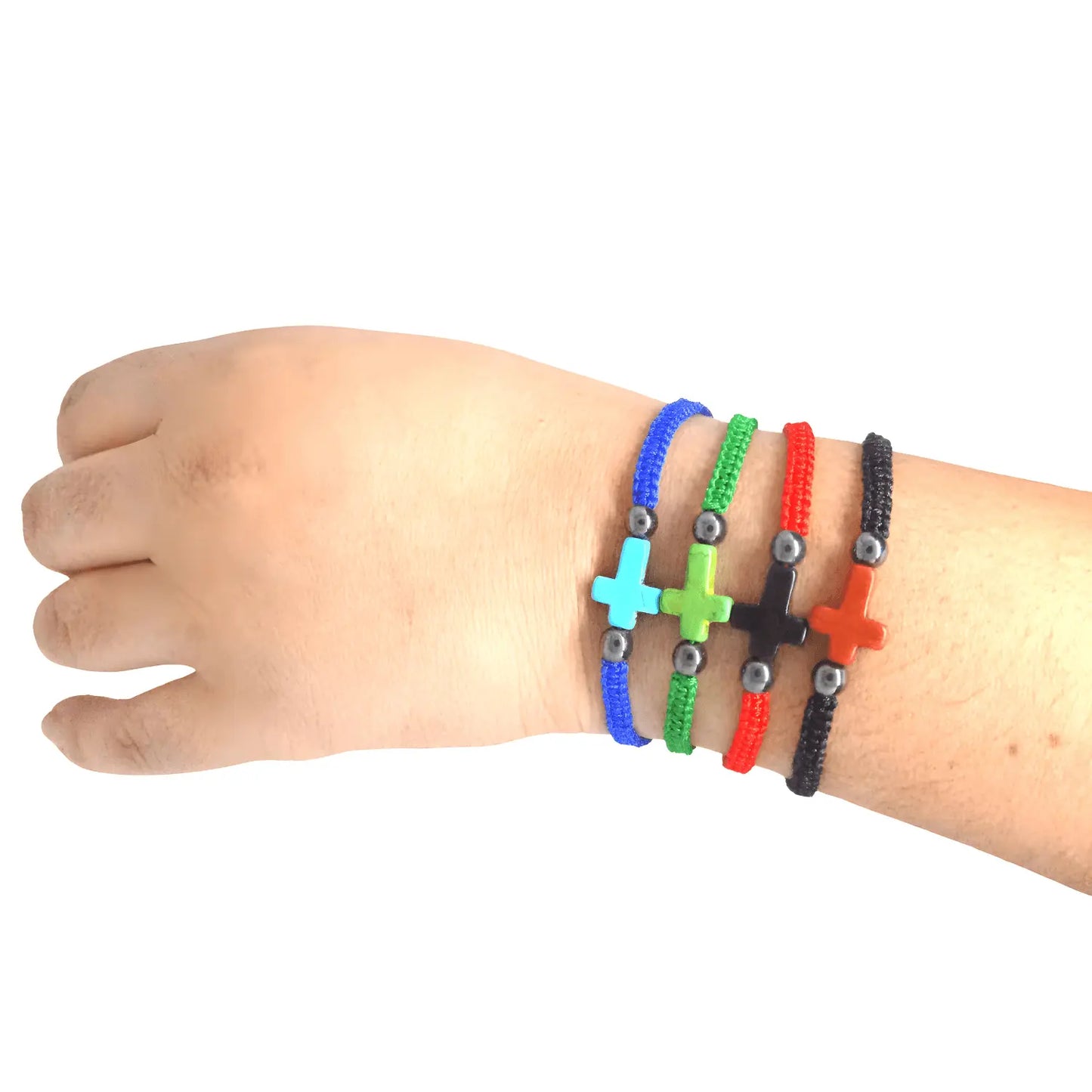 Pack de 4 Pulseras Artesanales Hilo con Dije Cruz de Howlita - Bisutería Lola 2