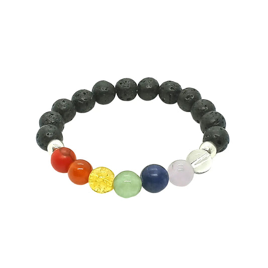 Pulsera 7 Chakras con Magma Negra – Piedra Natural 8 mm - Bisutería Lola A