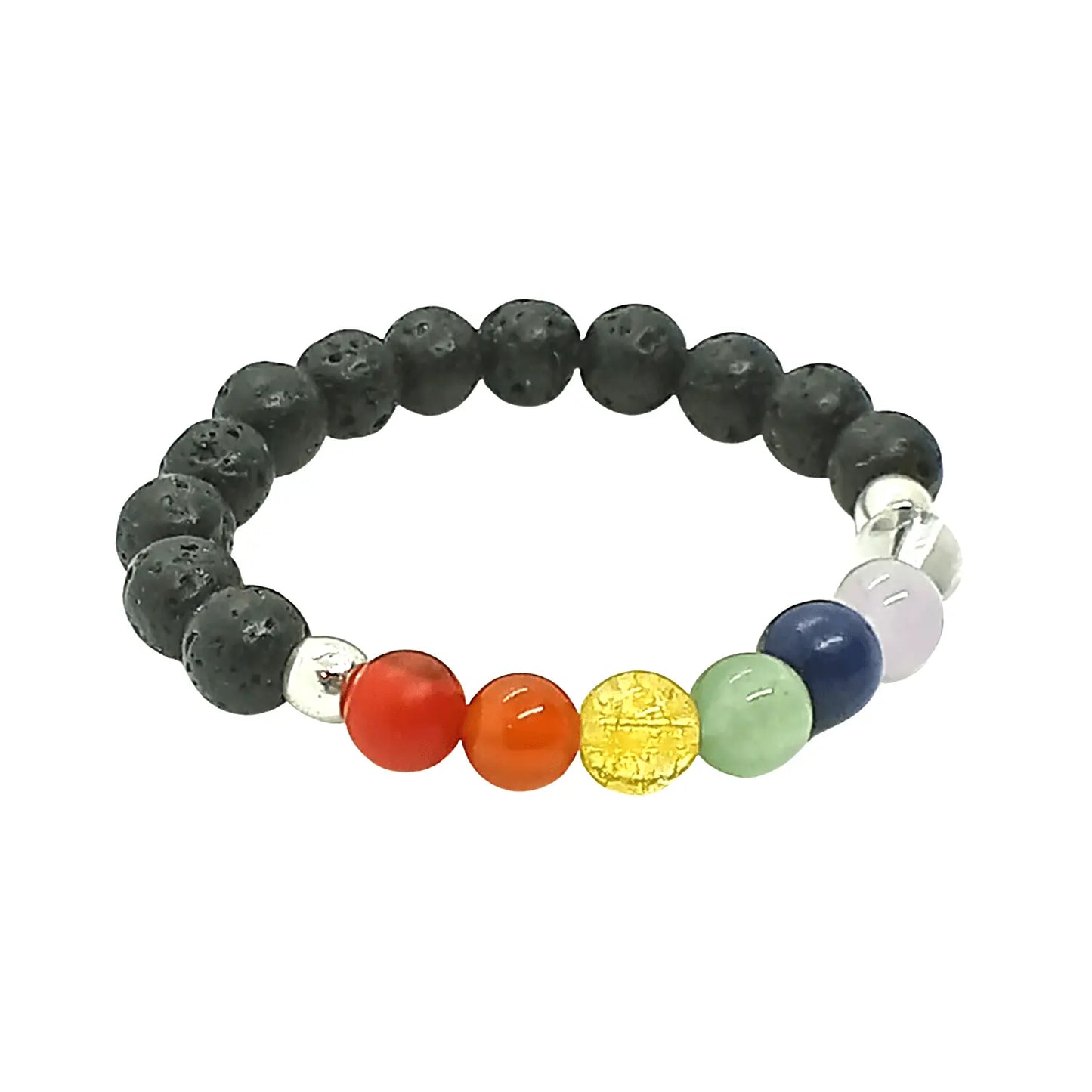 Pulsera 7 Chakras con Magma Negra – Piedra Natural 8 mm - Bisutería Lola B