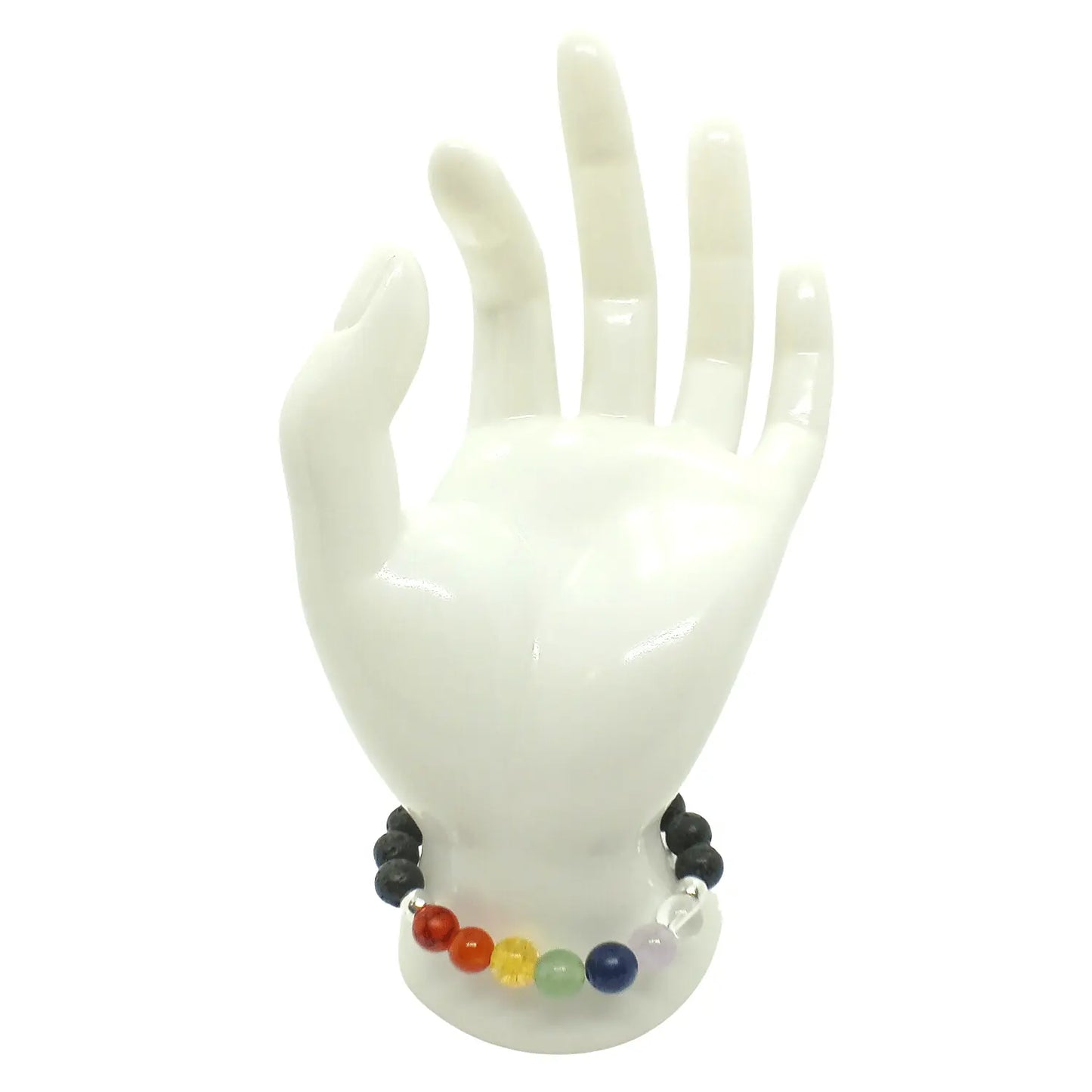 Pulsera 7 Chakras con Magma Negra – Piedra Natural 8 mm - Bisutería Lola C