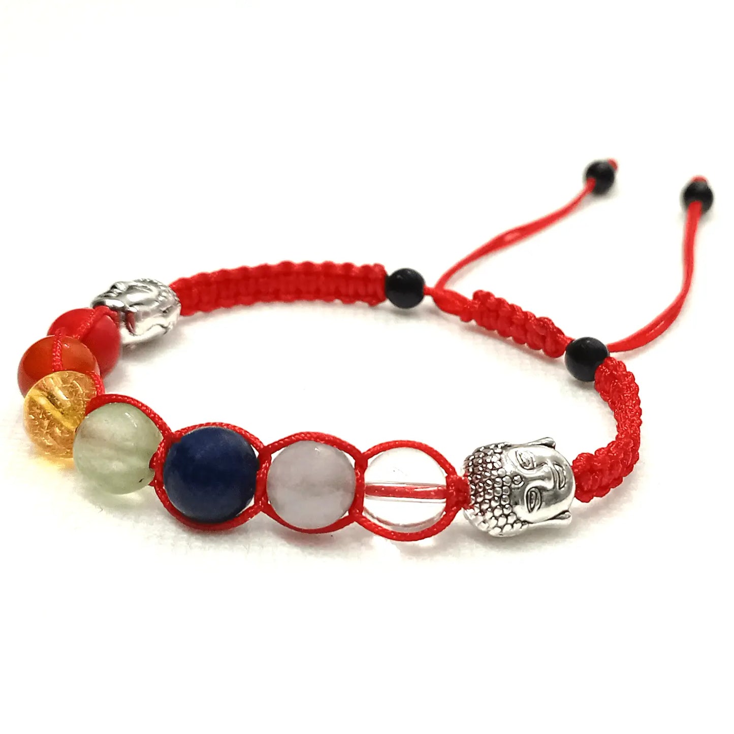 Pulsera Artesanal 7 Chakras con Dijes de Buda - Hilo Rojo