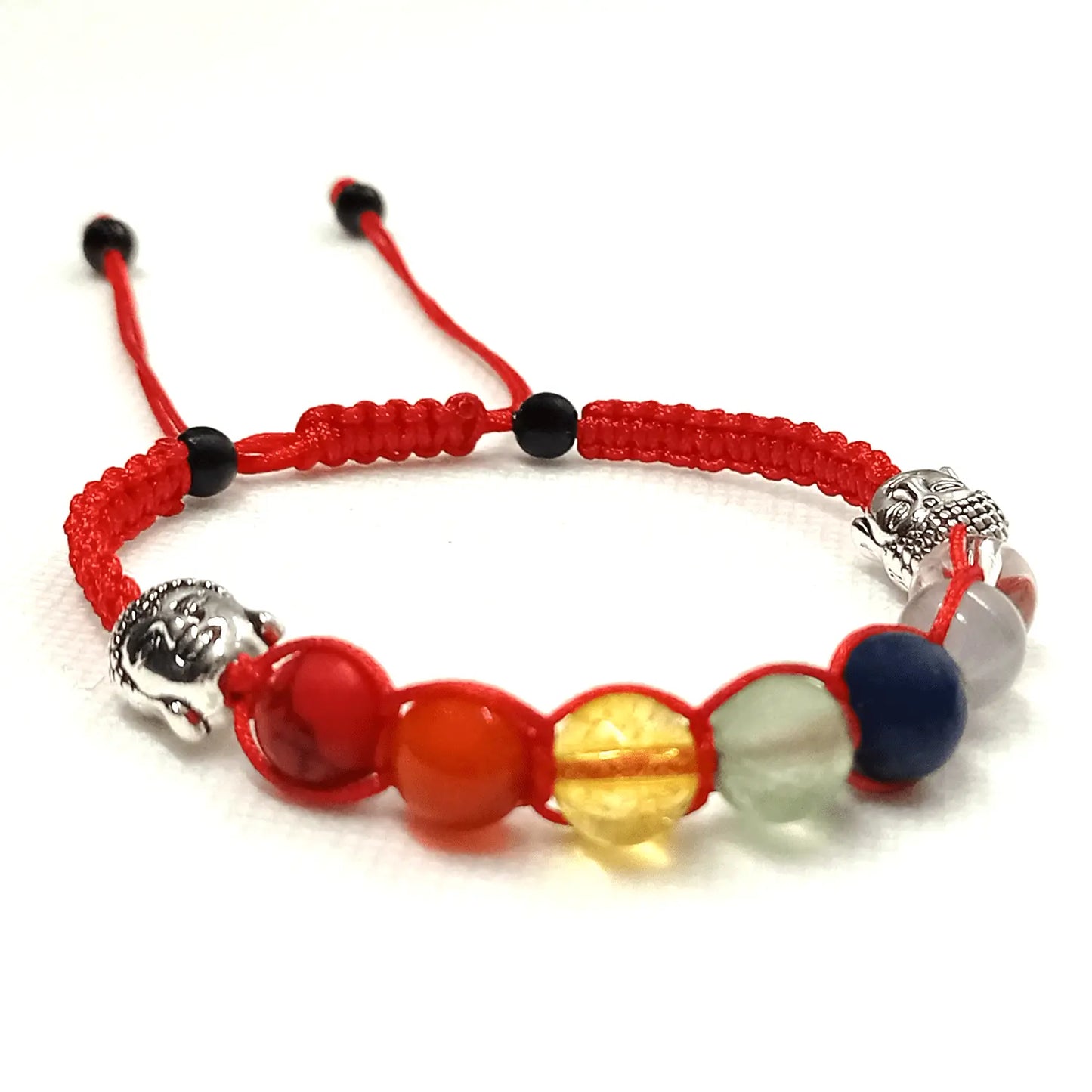 Pulsera Artesanal 7 Chakras con Dijes de Buda - Hilo Rojo