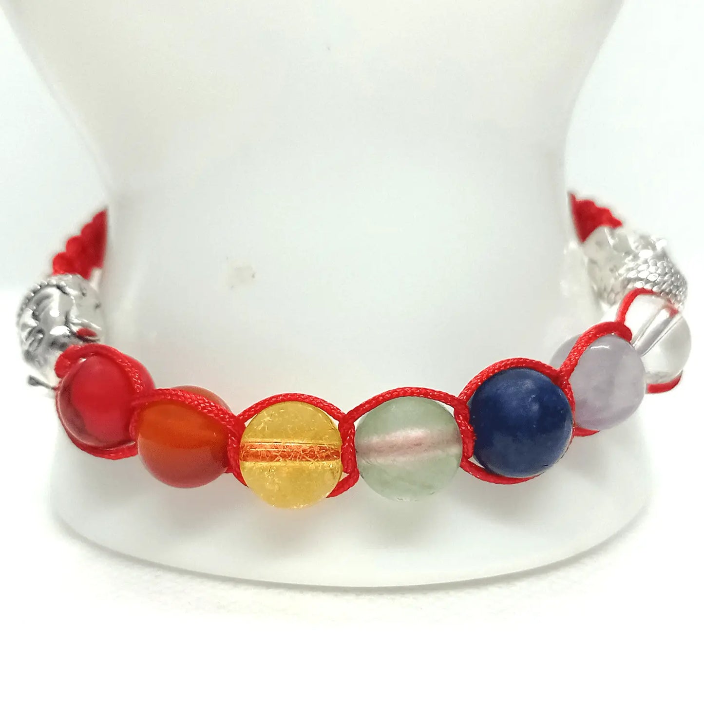 Pulsera Artesanal 7 Chakras con Dijes de Buda - Hilo Rojo