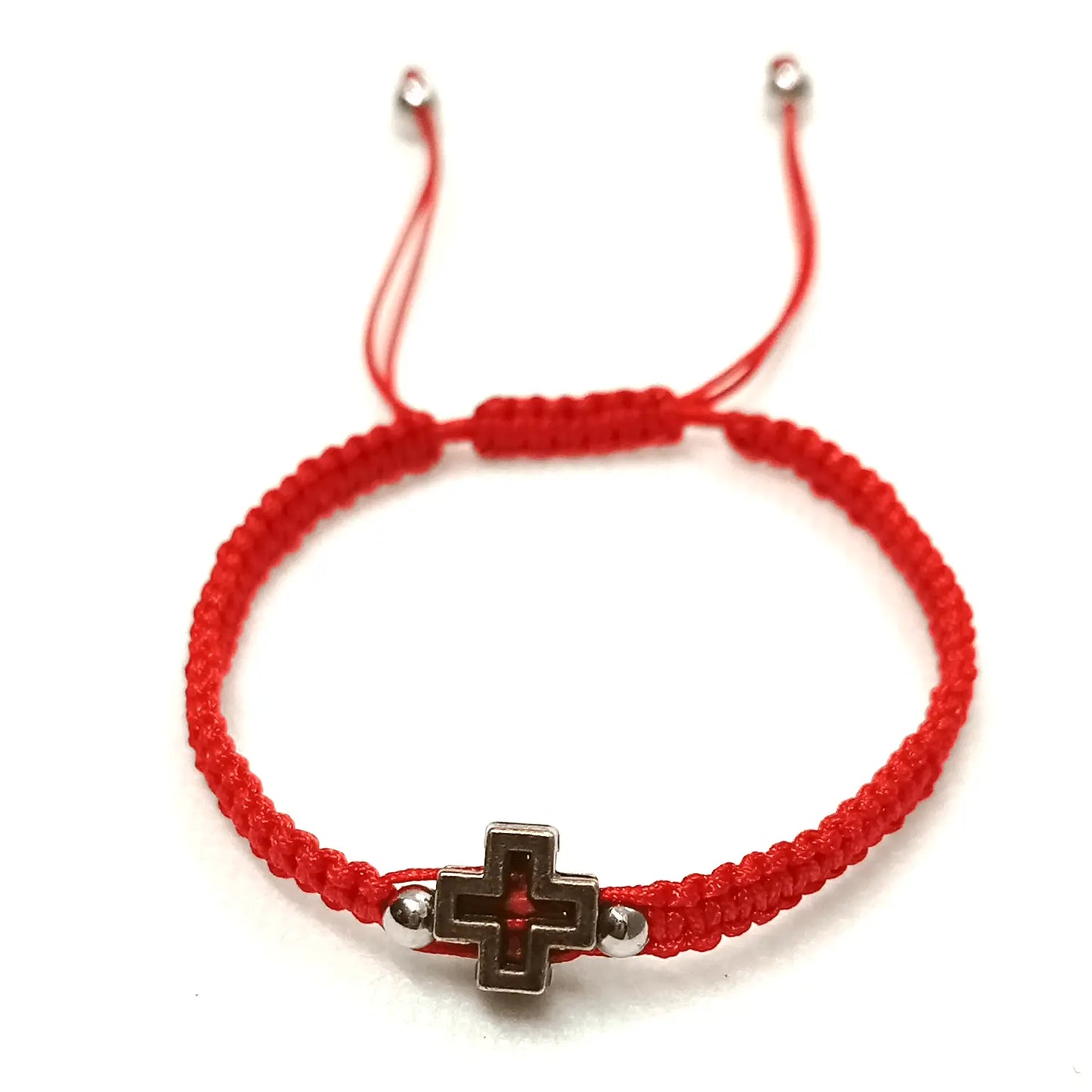 Pulsera Artesanal Hilo Rojo con dije de Cruz