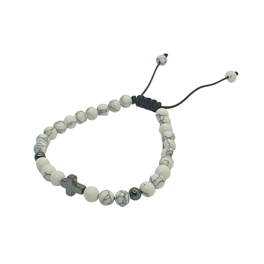 Pulsera Blanca con Betas Negras - Piedra Natural Pino Blanco 6mms