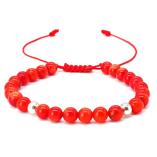 Pulsera Coral Rojo y Plata Escudo Contra Energías Negativas - Bisutería Lola A