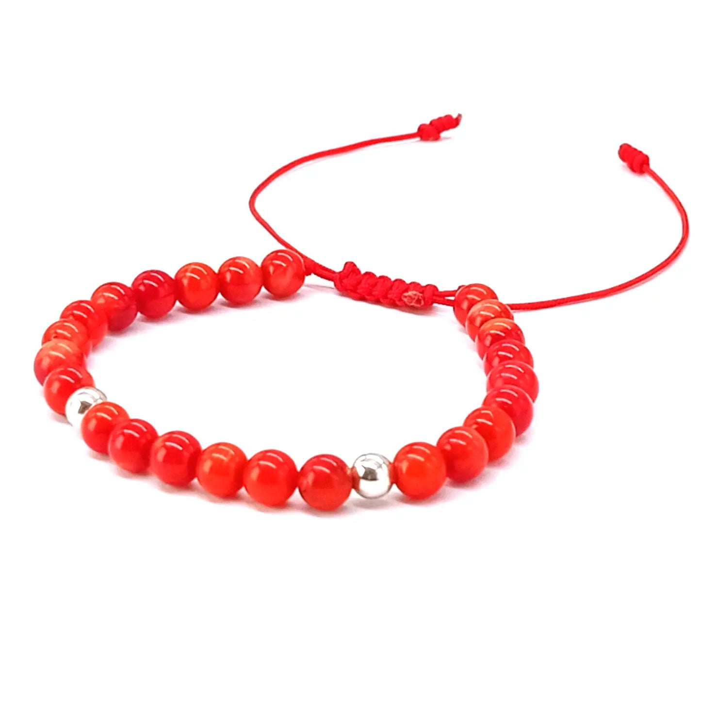 Pulsera Coral Rojo y Plata Escudo Contra Energías Negativas - Bisutería Lola B