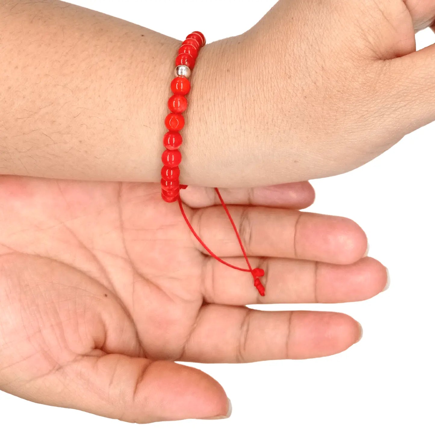 Pulsera Coral Rojo y Plata Escudo Contra Energías Negativas - Bisutería Lola C