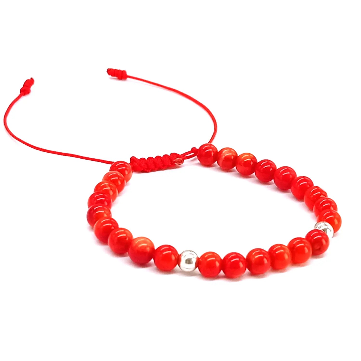 Pulsera Coral Rojo y Plata Escudo Contra Energías Negativas - Bisutería Lola D