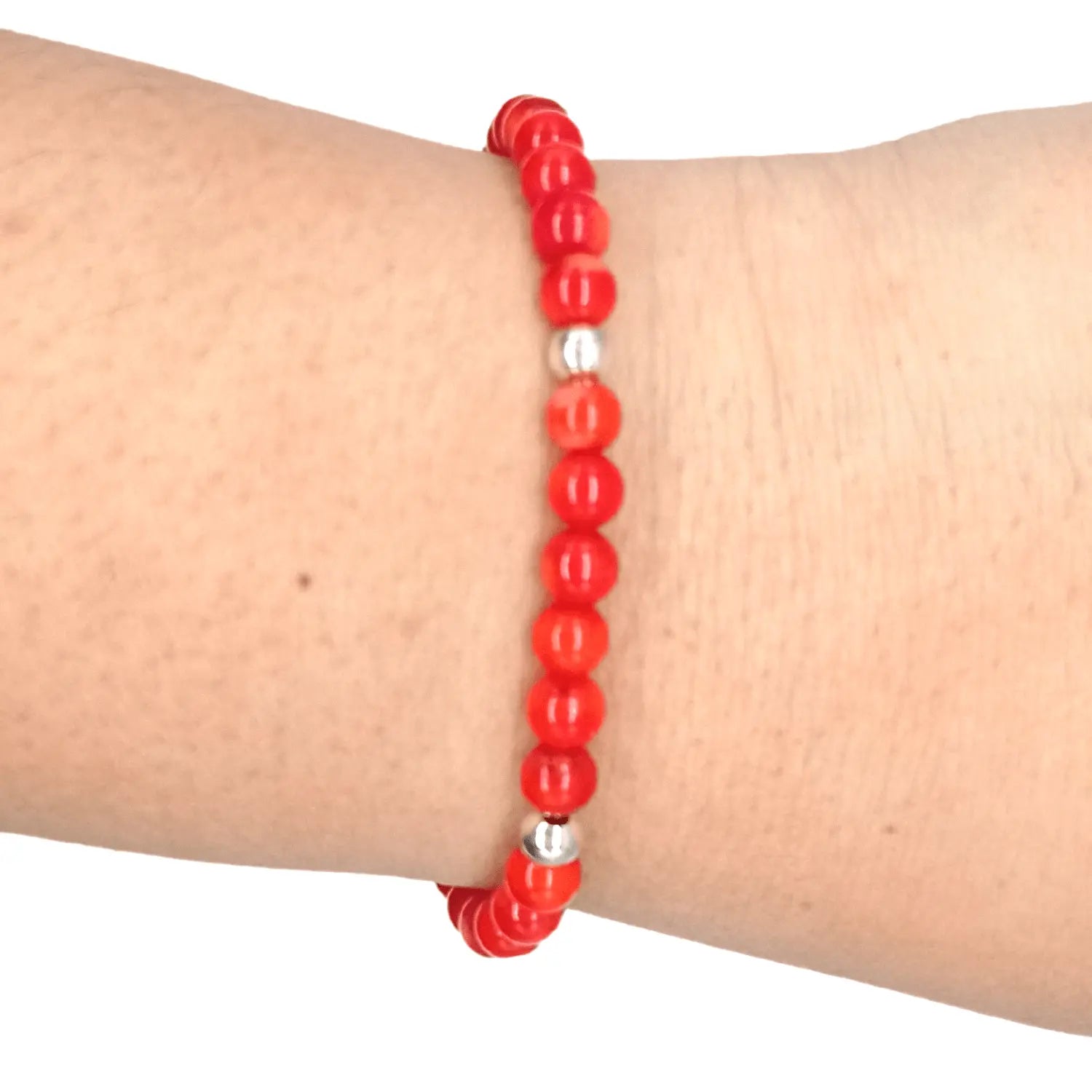 Pulsera Coral Rojo y Plata Escudo Contra Energías Negativas - Bisutería Lola E