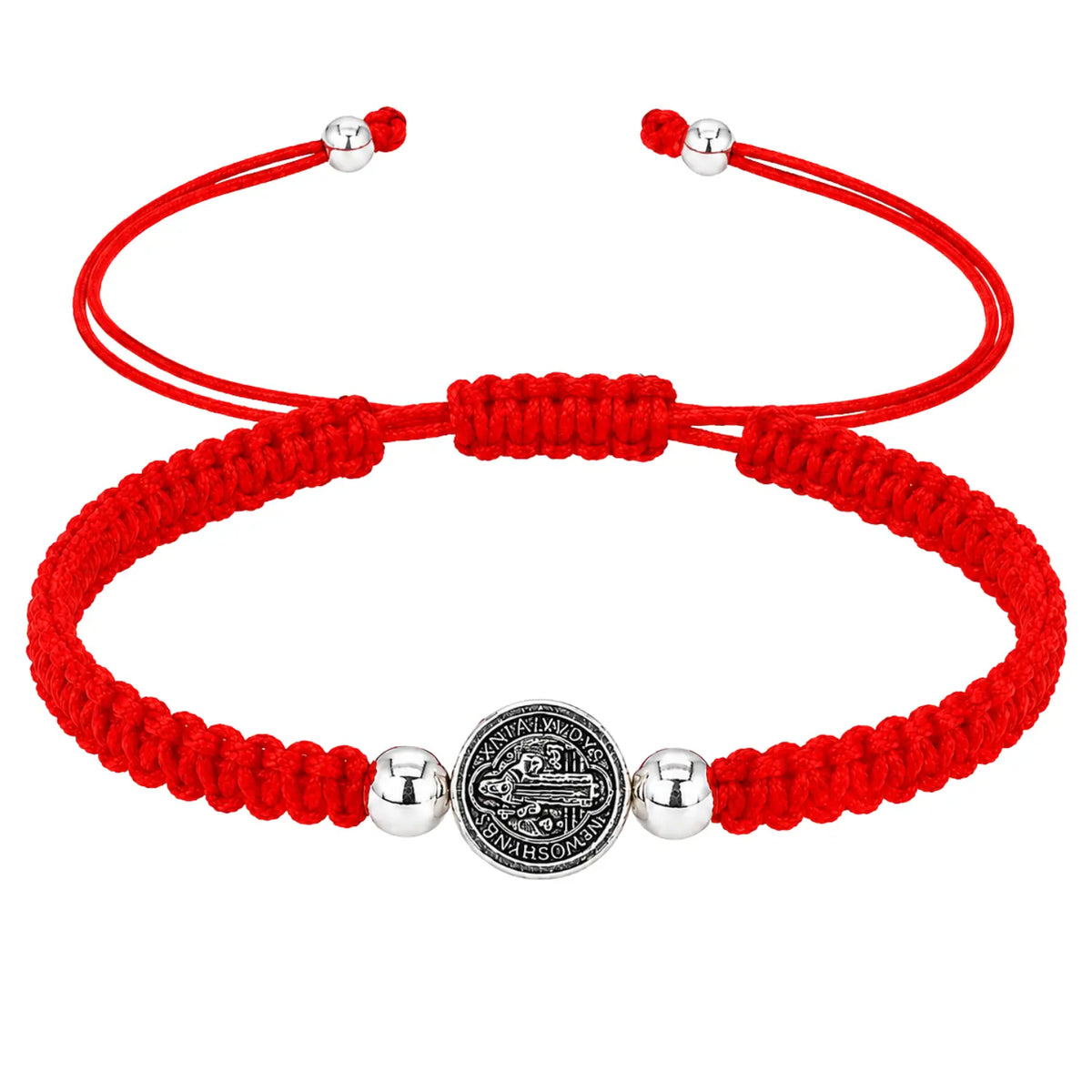 Pulsera Hilo Rojo San Benito Acero Ajustable Protección - Bisutería Lola A