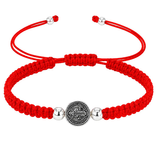 Pulsera Hilo Rojo San Benito Acero Ajustable Protección - Bisutería Lola A