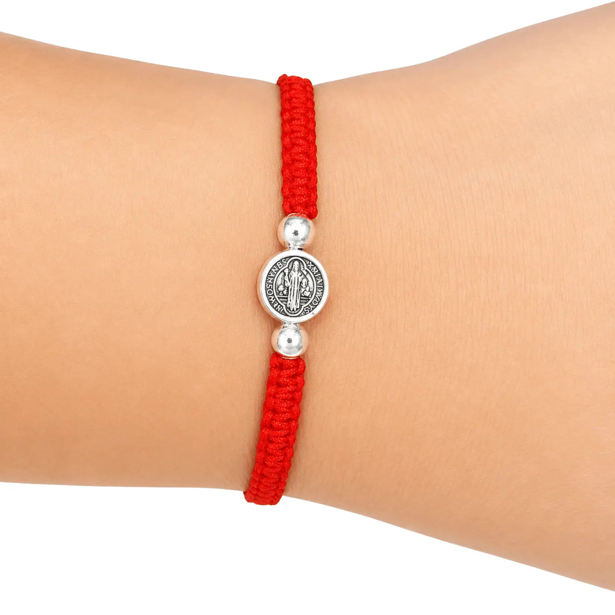 Pulsera Hilo Rojo San Benito Acero Ajustable Protección - Bisutería Lola D