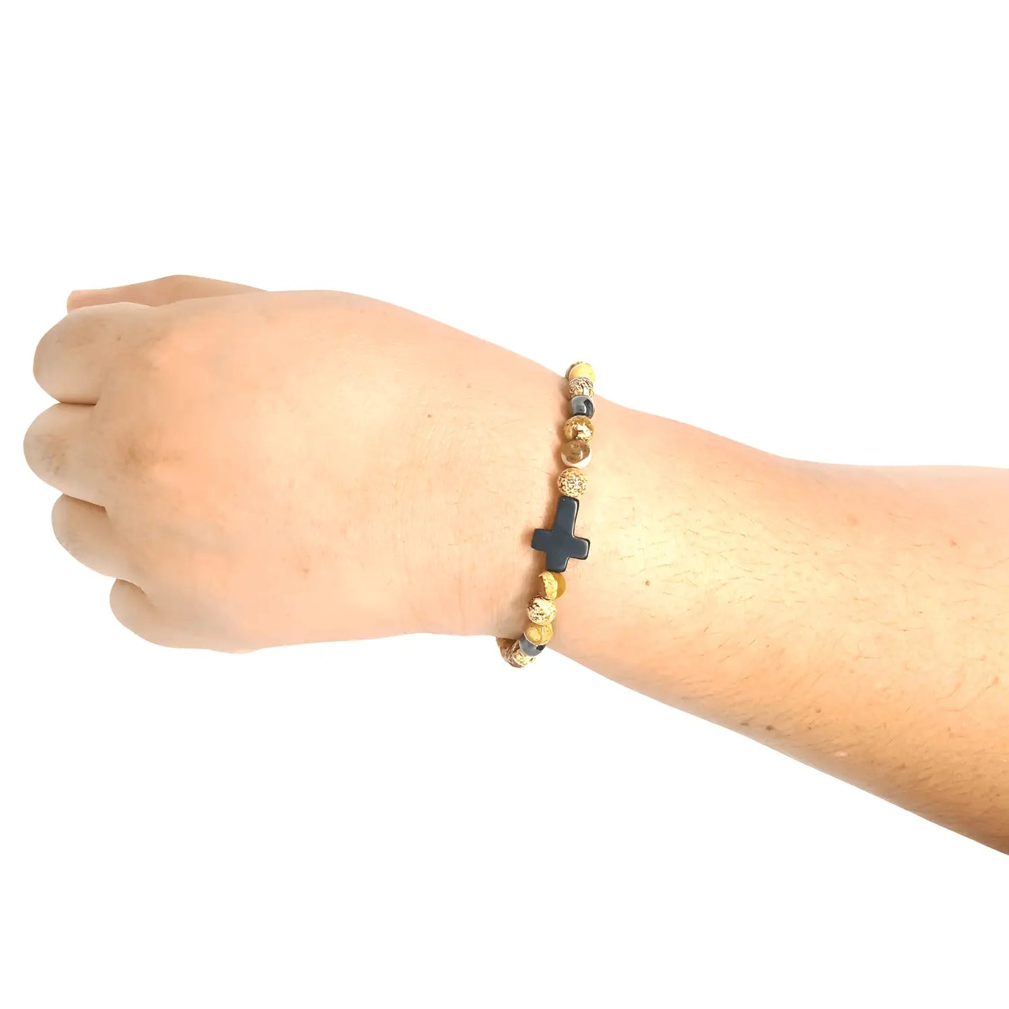 Pulsera Piedra Jaspe Paisina con Dije de Cruz - Bisutería Lola B