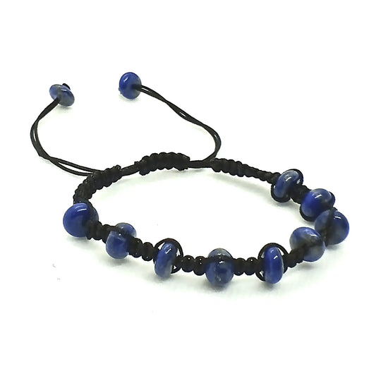 Pulsera Piedra Natural Lapislázuli Hilo Negro – Hilo Macramé Reciclado - Bisutería Lola A