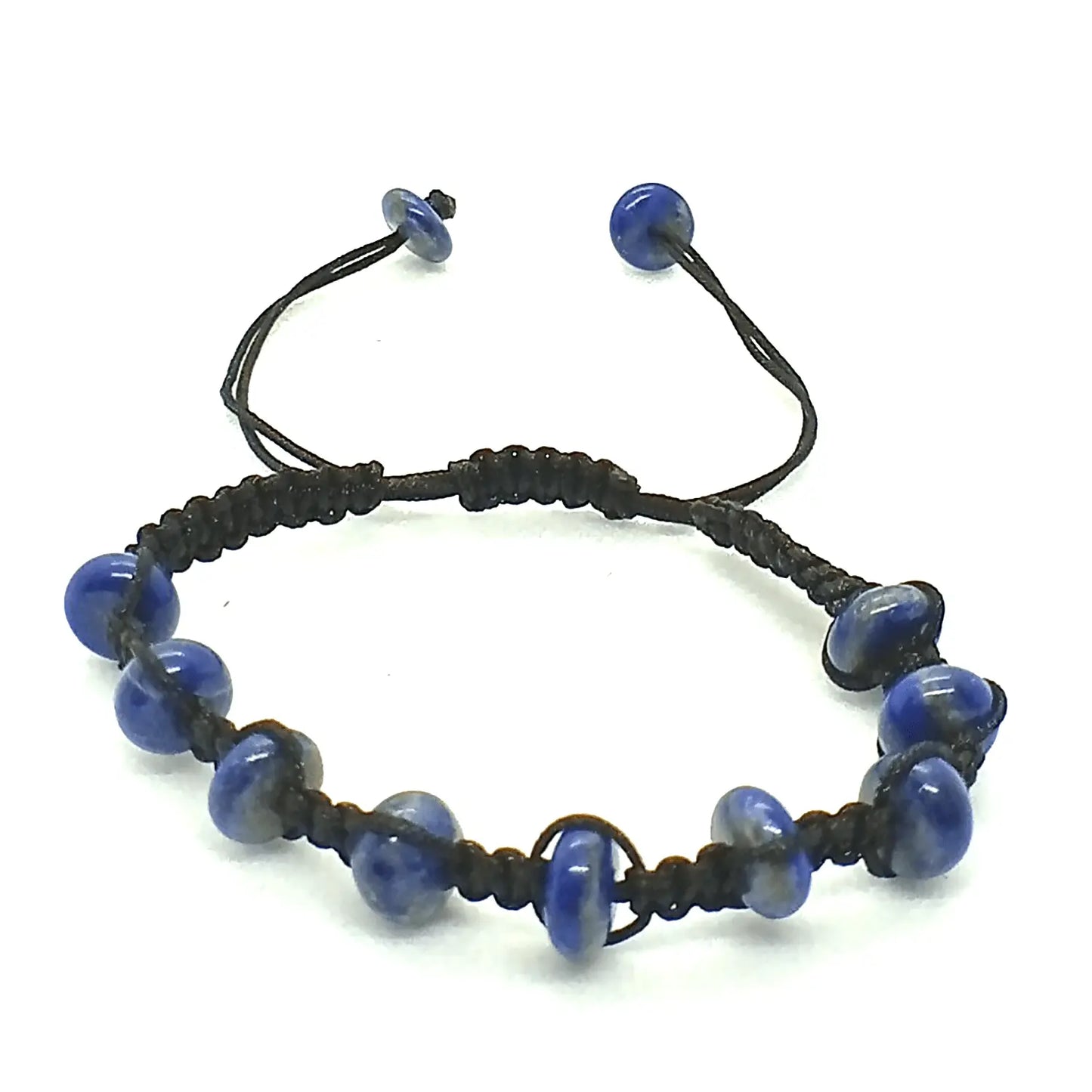 Pulsera Piedra Natural Lapislázuli Hilo Negro – Hilo Macramé Reciclado - Bisutería Lola B