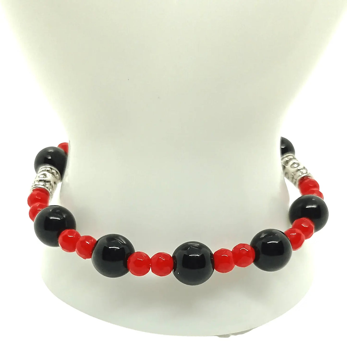 Pulsera Piedra Natural Ónix y Ágata Roja Facetada