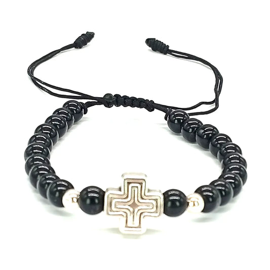 Pulsera Turmalina Negra Cruz Plata Tu Conexión Divina - Bisutería Lola A