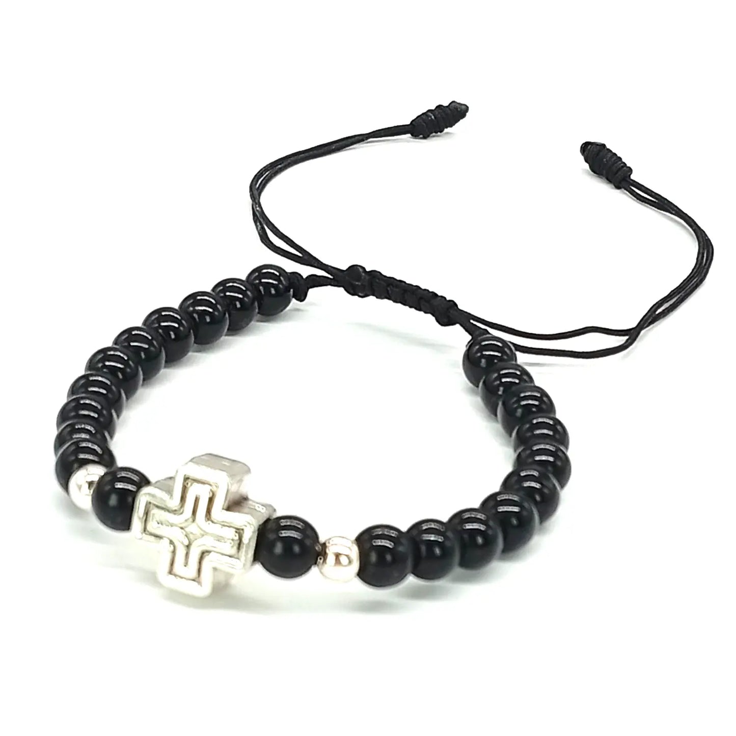 Pulsera Turmalina Negra Cruz Plata Tu Conexión Divina - Bisutería Lola C