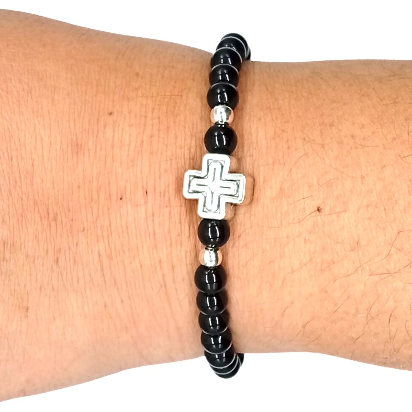Pulsera Turmalina Negra Cruz Plata Tu Conexión Divina - Bisutería Lola D