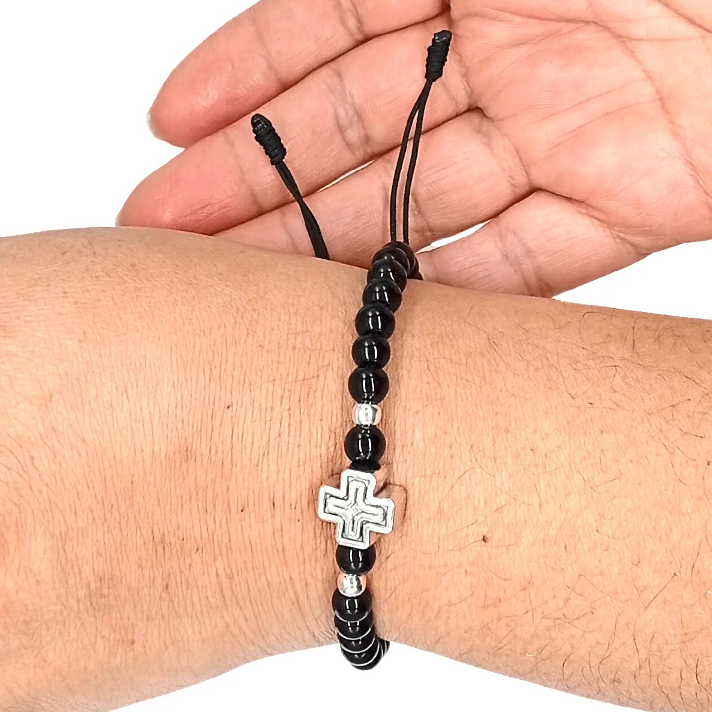 Pulsera Turmalina Negra Cruz Plata Tu Conexión Divina - Bisutería Lola B