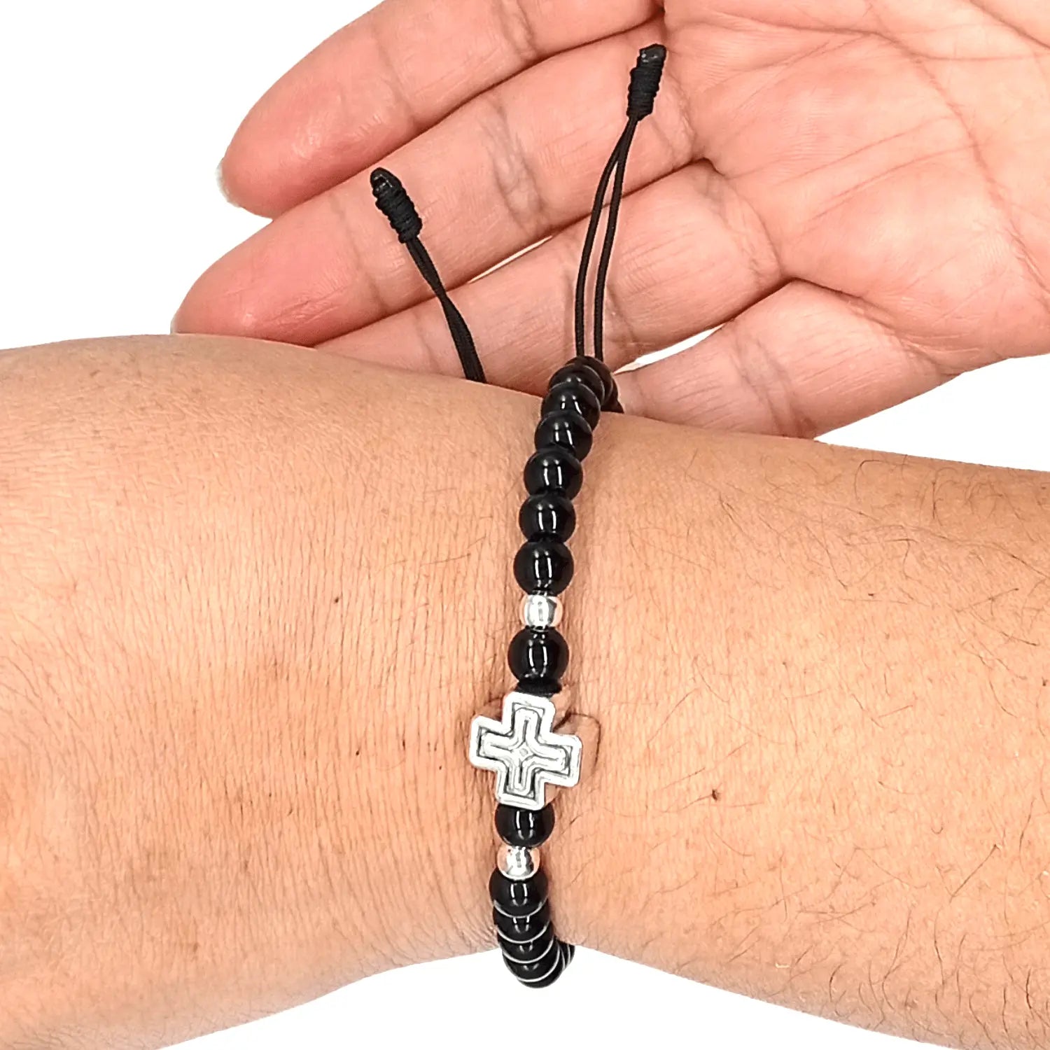 Pulsera Turmalina Negra Cruz Plata Tu Conexión Divina - Bisutería Lola B