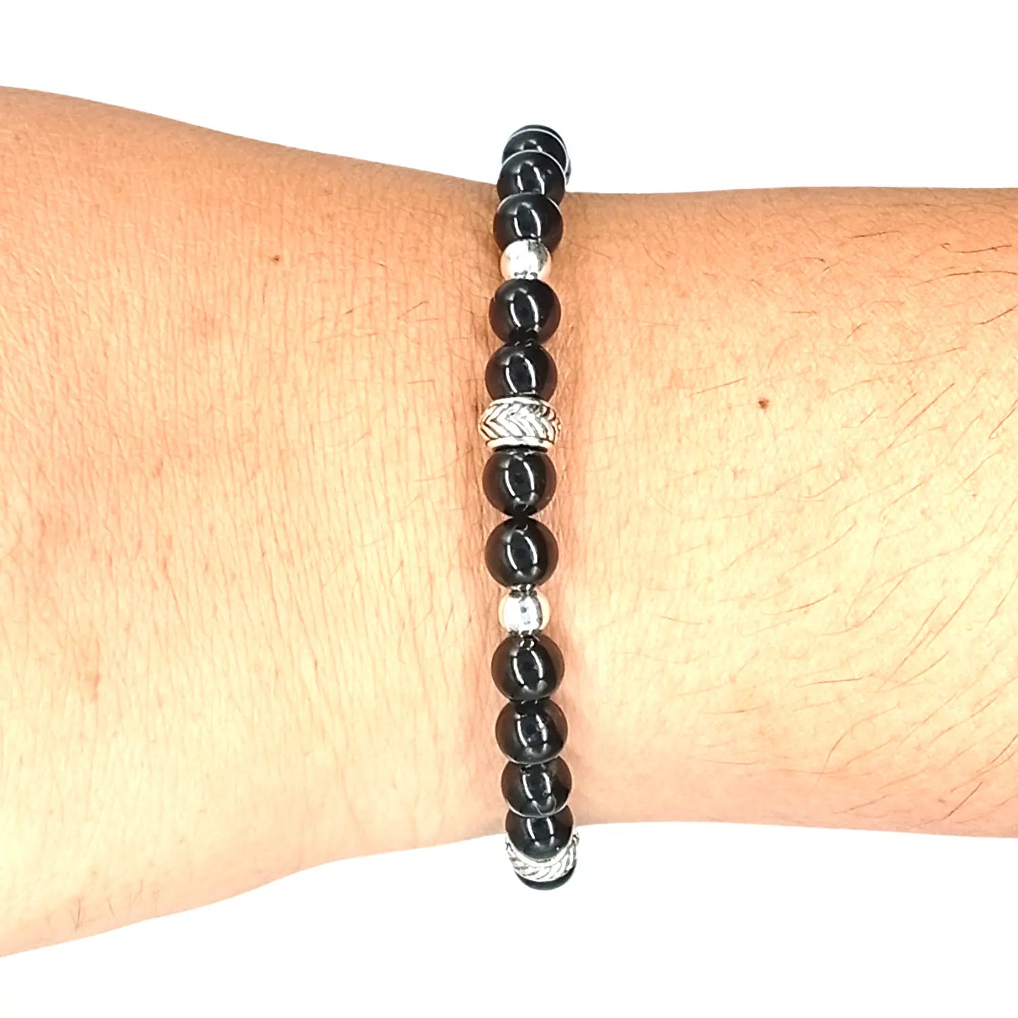 Pulsera Turmalina Negra y Plata Ajustable Piedra Natural Original Para Energía Positiva - Bisutería Lola D