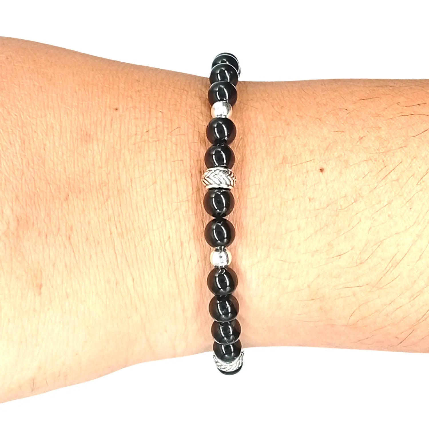 Pulsera Turmalina Negra y Plata Ajustable Piedra Natural Original Para Energía Positiva - Bisutería Lola D