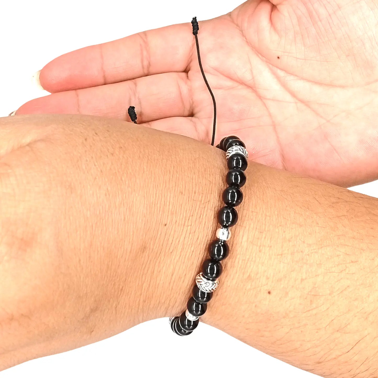 Pulsera Turmalina Negra y Plata Ajustable Piedra Natural Original Para Energía Positiva - Bisutería Lola B