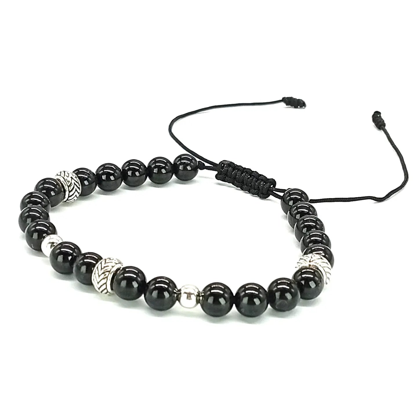Pulsera Turmalina Negra y Plata Ajustable Piedra Natural Original Para Energía Positiva - Bisutería Lola C