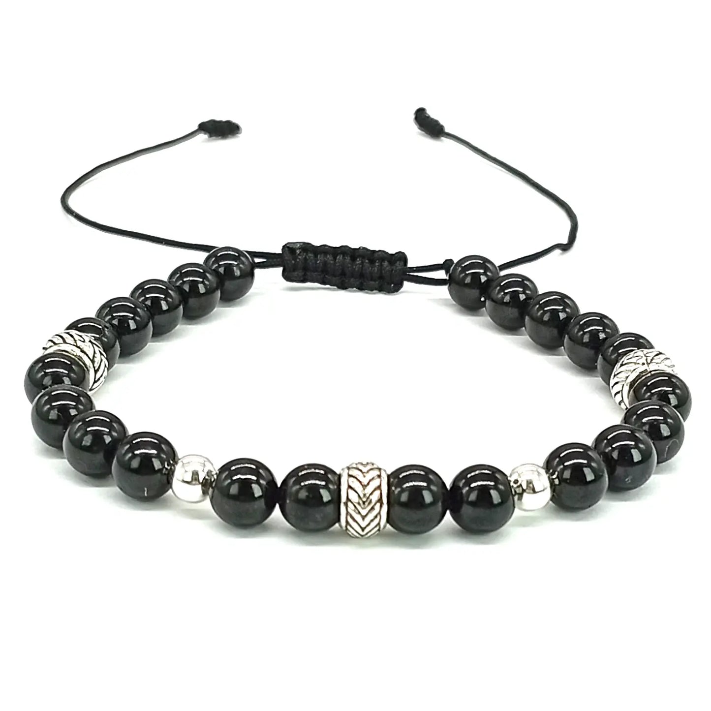 Pulsera Turmalina Negra y Plata Ajustable Piedra Natural Original Para Energía Positiva - Bisutería Lola A