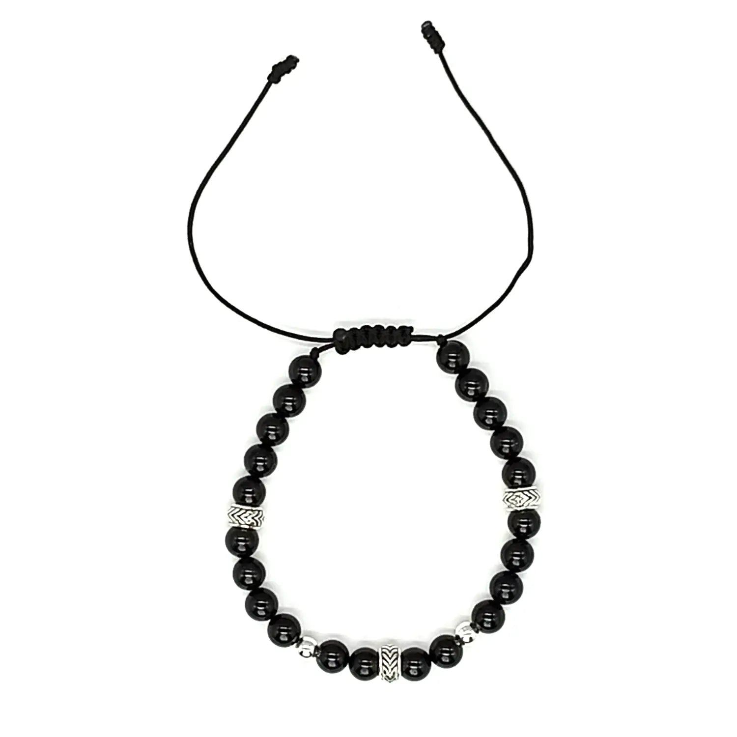 Pulsera Turmalina Negra y Plata Ajustable Piedra Natural Original Para Energía Positiva - Bisutería Lola F