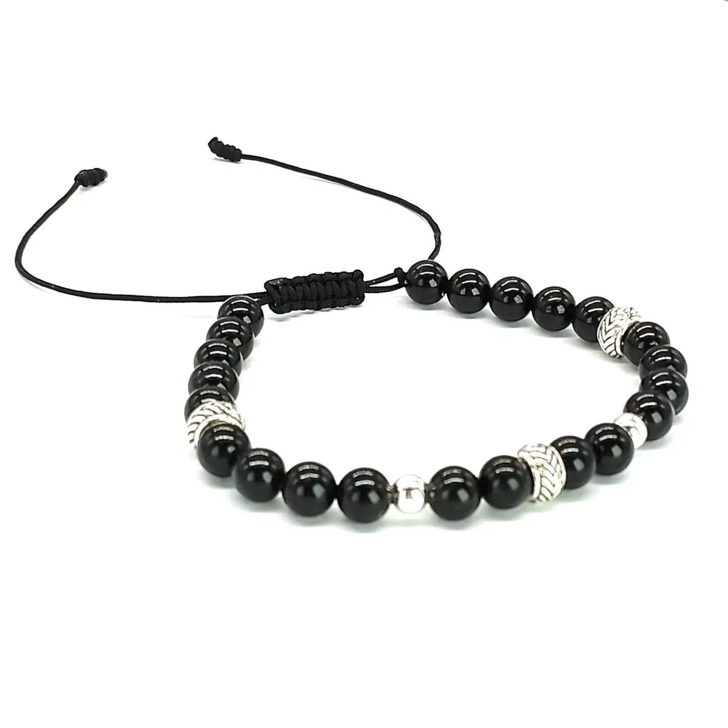 Pulsera Turmalina Negra y Plata Ajustable Piedra Natural Original Para Energía Positiva - Bisutería Lola E