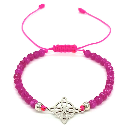 Pulsera Ágata Facetada con Dije Nudo de Bruja de Plata Ajustable - Bisutería Lola A