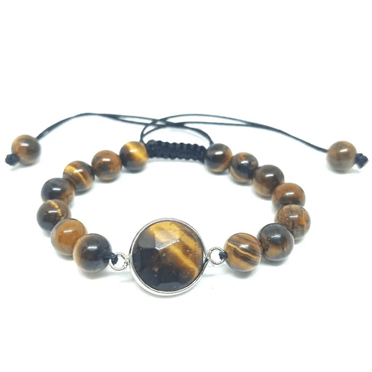 Pulsera Piedra Natural Ojo de Tigre con Dije - Bisutería Lola A