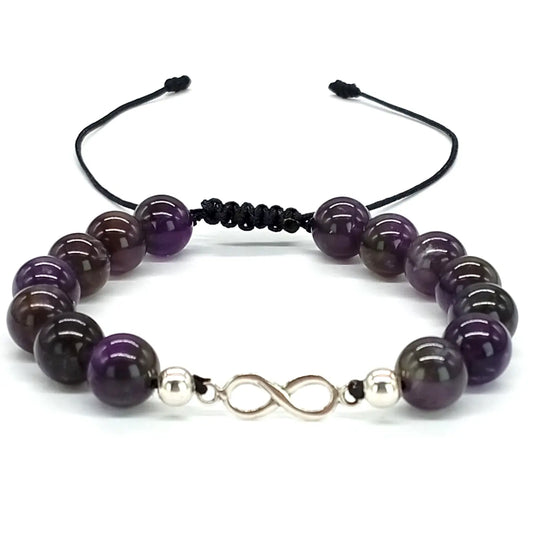 Pulsera Amatista con dije Infinito de Plata - Bisutería Lola A