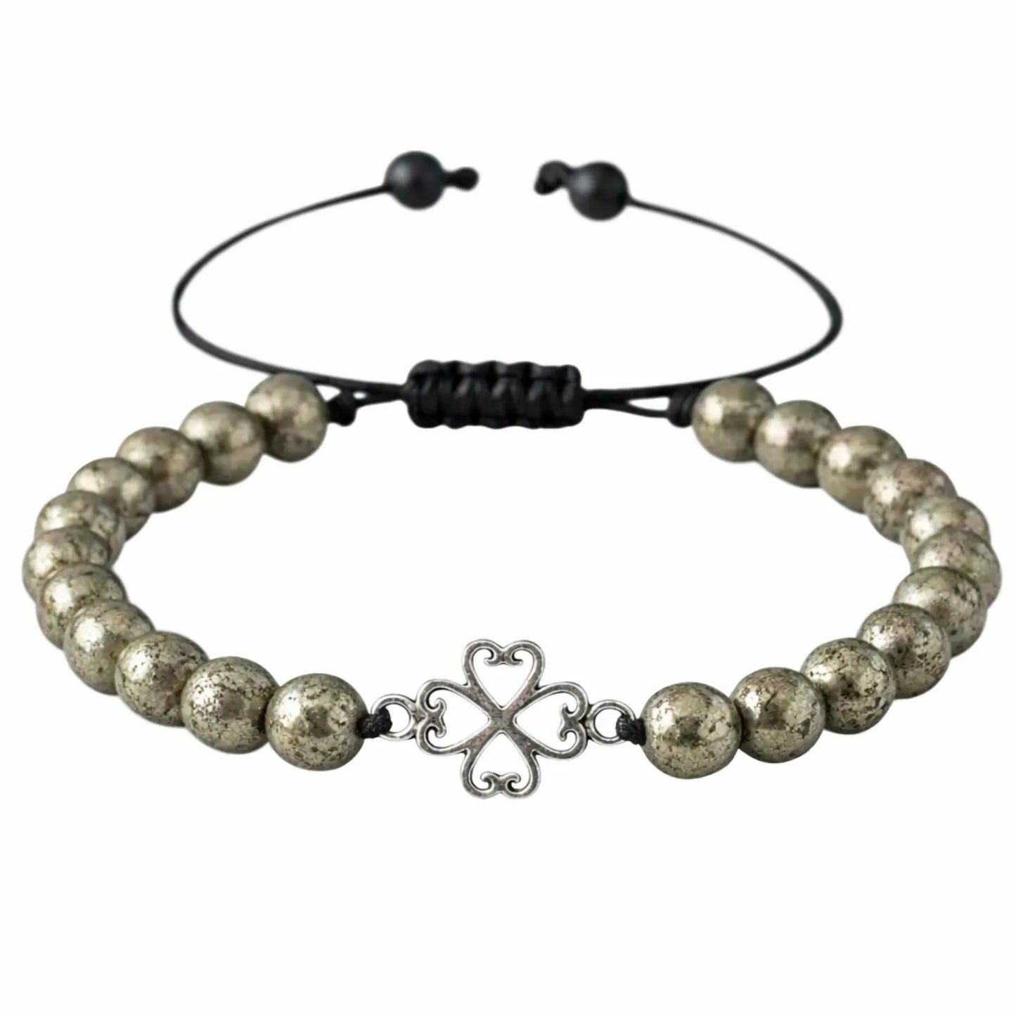 Pulsera Piedra Natural Pirita con Dije Trébol de Plata - Bisutería Lola A