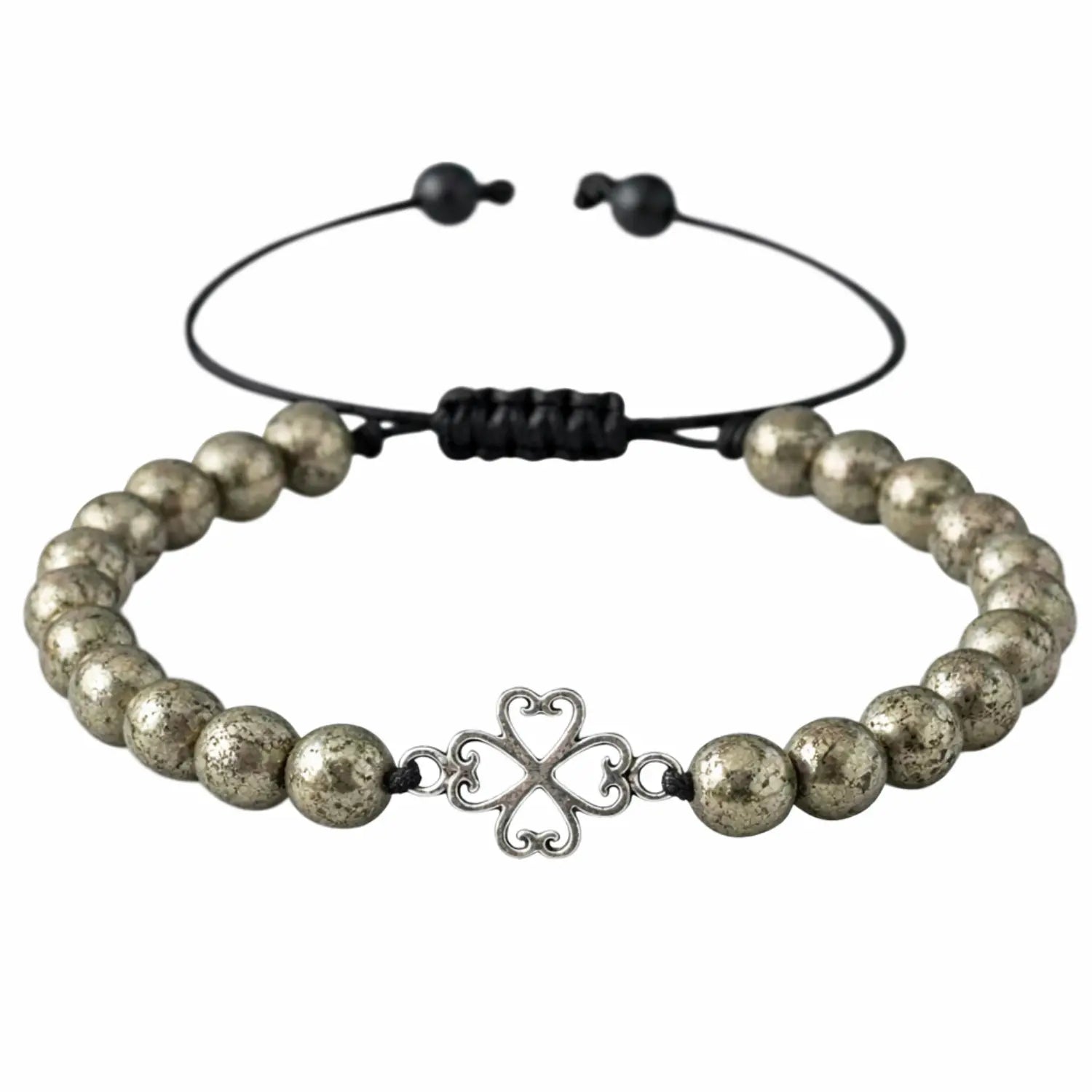 Pulsera Piedra Natural Pirita con Dije Trébol de Plata - Bisutería Lola A