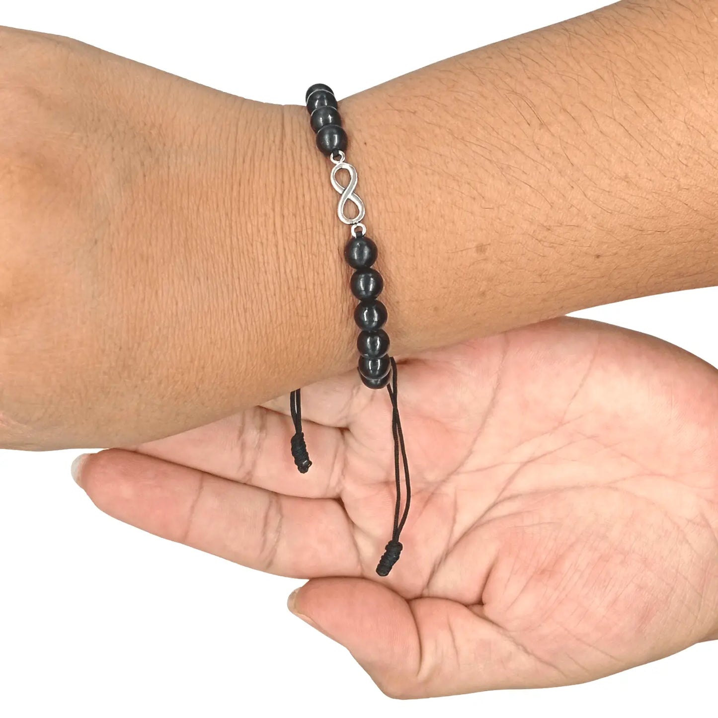 Pulsera Artesanal Piedra Natural Shungita con Dije Infinito de Plata - Bisutería Lola B