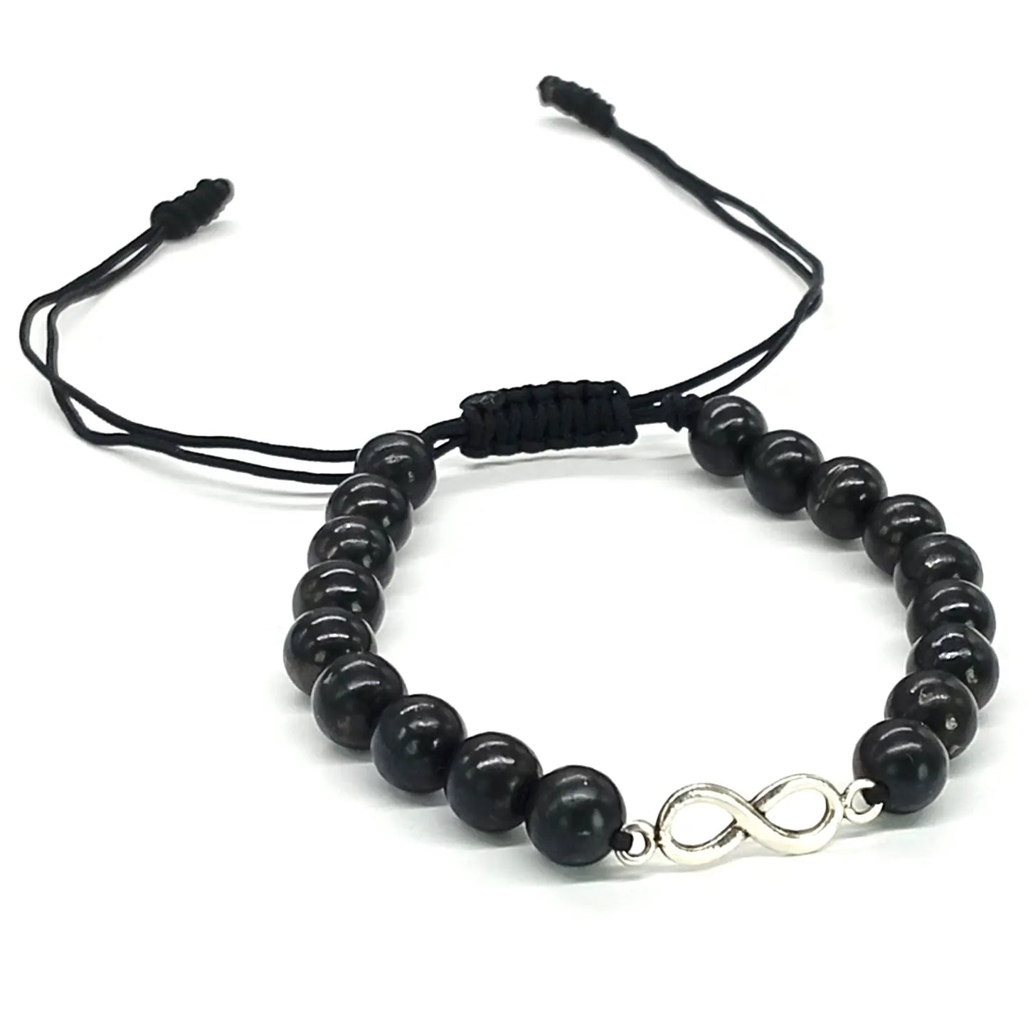 Pulsera Artesanal Piedra Natural Shungita con Dije Infinito de Plata - Bisutería Lola G