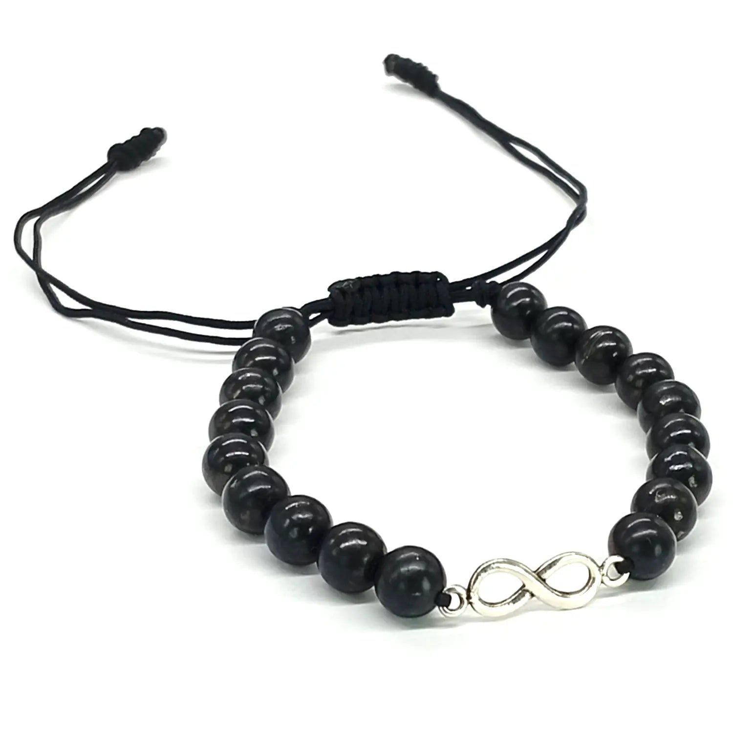 Pulsera Artesanal Piedra Natural Shungita con Dije Infinito de Plata - Bisutería Lola G