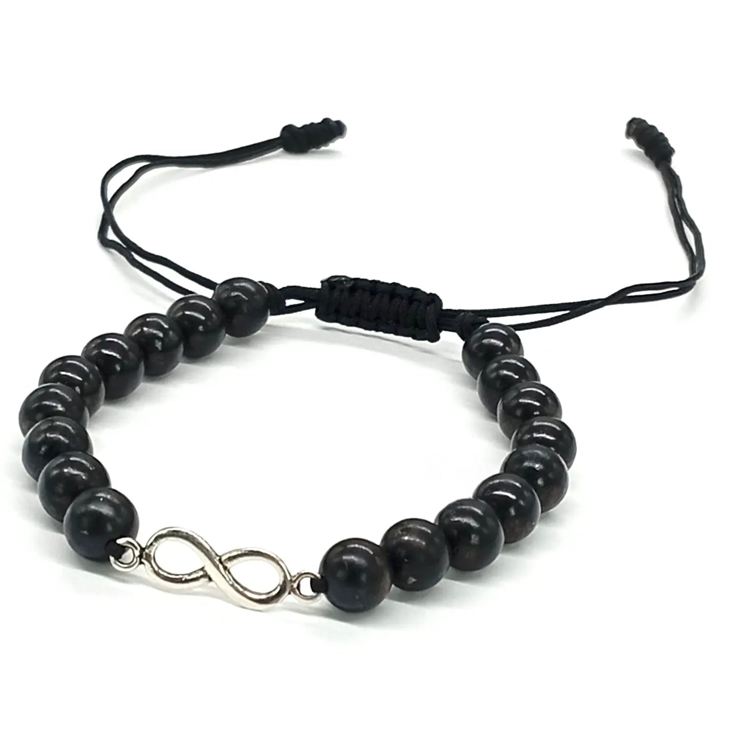 Pulsera Artesanal Piedra Natural Shungita con Dije Infinito de Plata - Bisutería Lola E