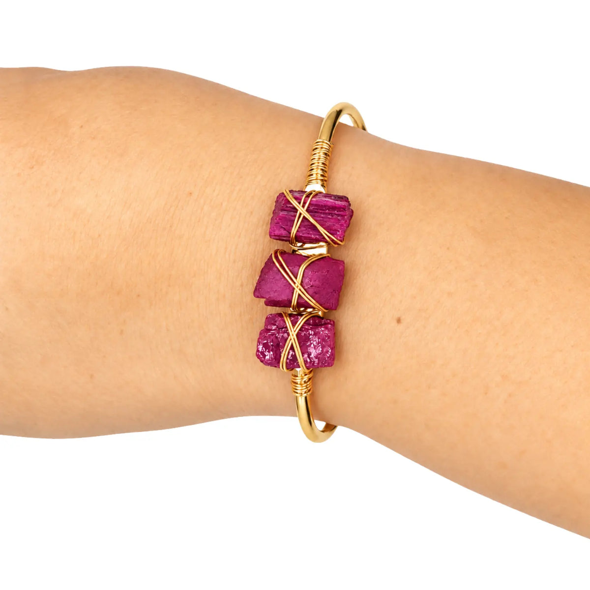 Pulsera Cuarzo Rubí en Bruto Acero Dorado Vitalidad - Bisutería Lola B