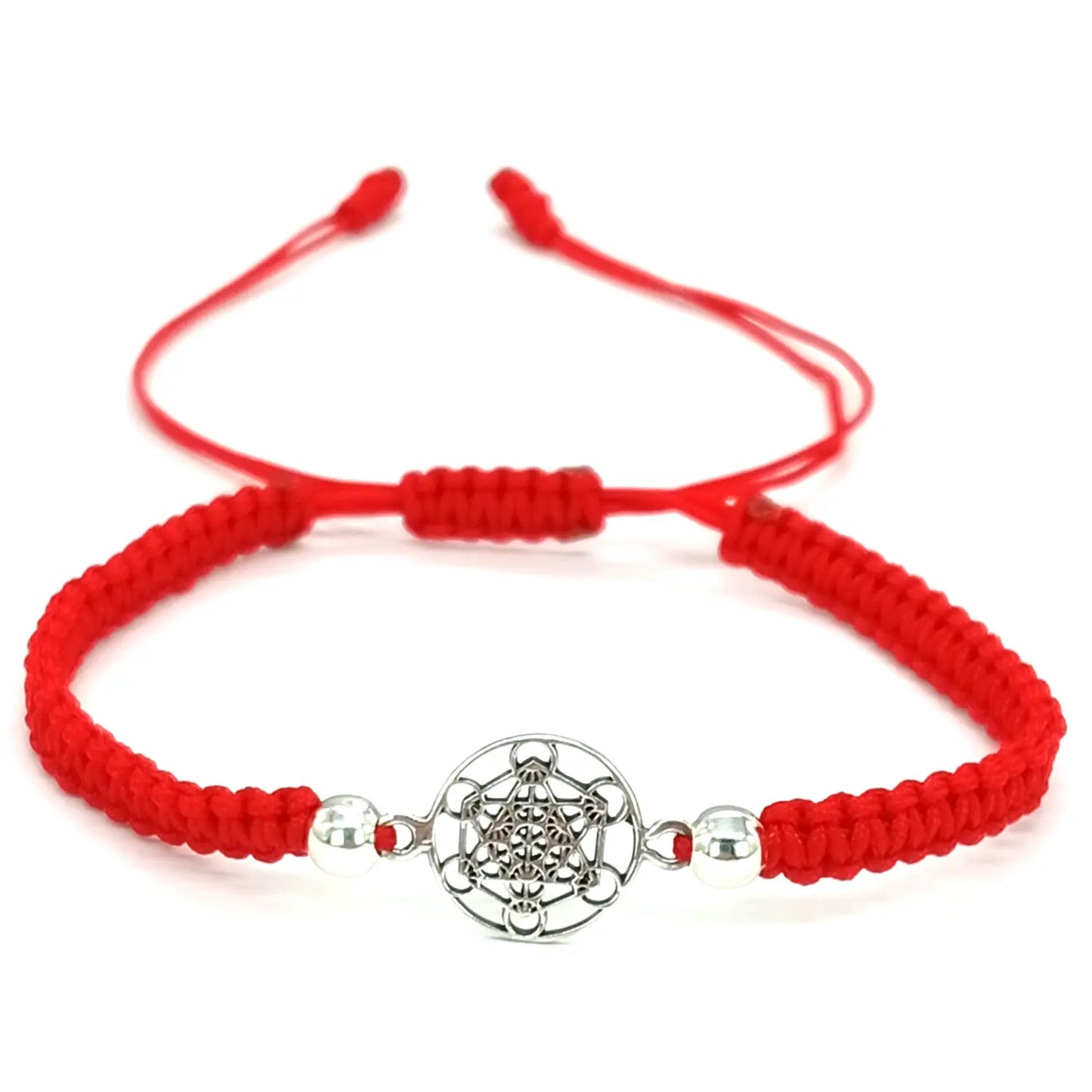 Pulsera Cubo Metatrón Arcángel Plata Hilo Rojo Protección - Bisutería Lola A
