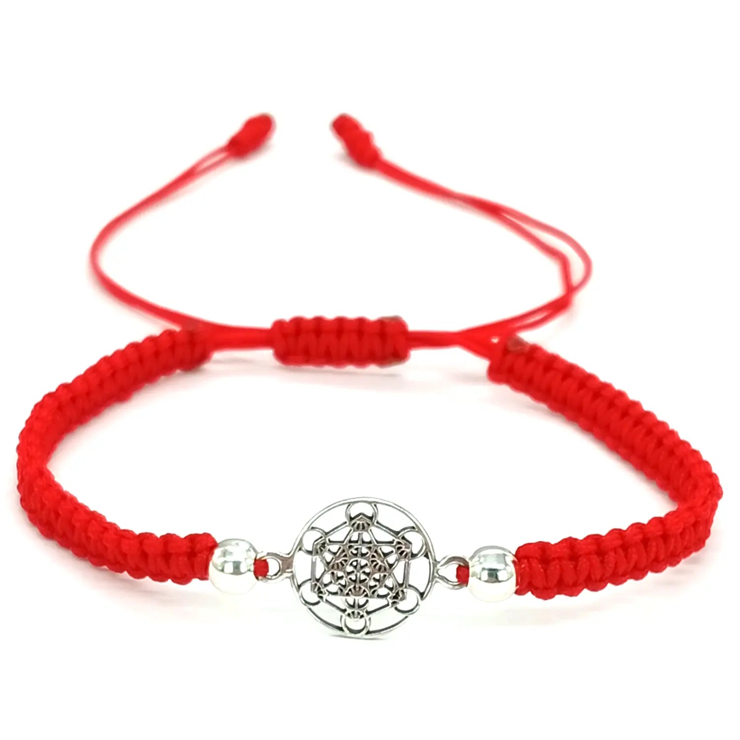 Pulsera Cubo Metatrón Arcángel Plata Hilo Rojo Protección - Bisutería Lola A